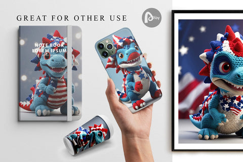 Digital Paper Patriotic Dinosaur Crochet Digital Pattern artnoy 