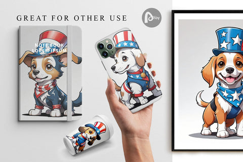 Digital Paper Patriotic Dog Digital Pattern artnoy 