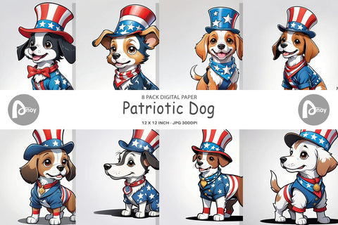 Digital Paper Patriotic Dog Digital Pattern artnoy 