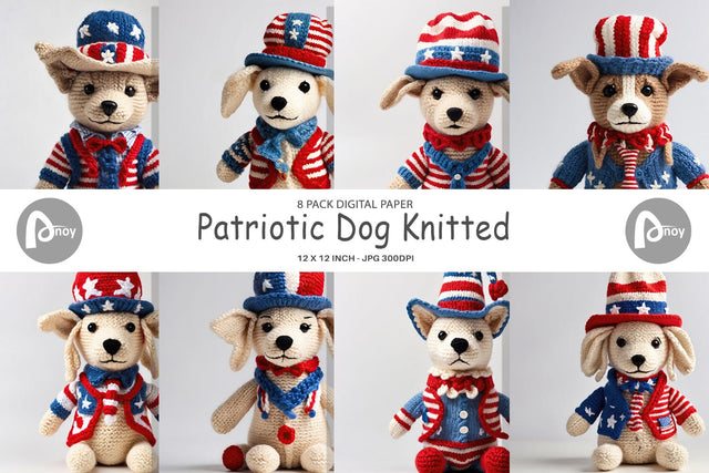 Digital Paper Patriotic Dog Knitted Digital Pattern artnoy 