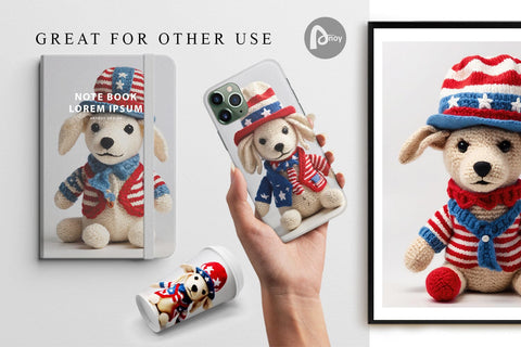Digital Paper Patriotic Dog Knitted Digital Pattern artnoy 