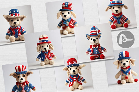 Digital Paper Patriotic Dog Knitted Digital Pattern artnoy 