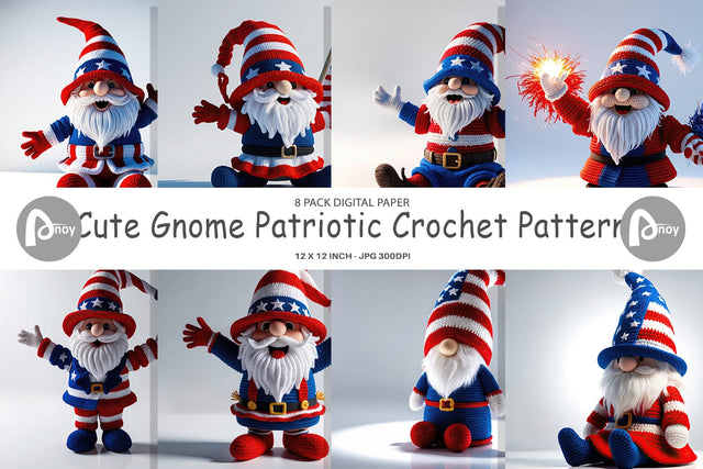 Digital Paper Patriotic Gnome Crochet Digital Pattern artnoy 