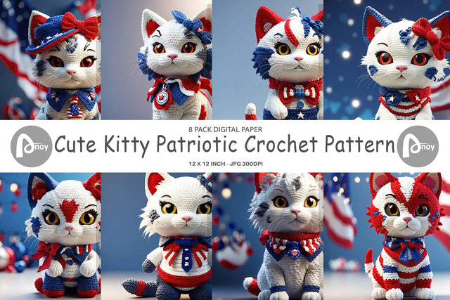 Digital Paper Patriotic Kitty Crochet Digital Pattern artnoy 