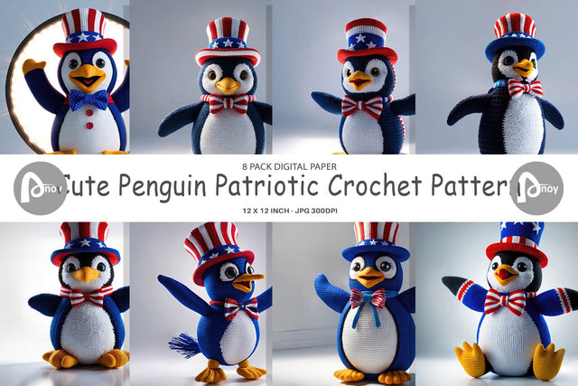 Digital Paper Patriotic Penguin Crochet Digital Pattern artnoy 