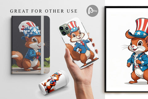 Digital Paper Patriotic Red Squirrel Digital Pattern artnoy 