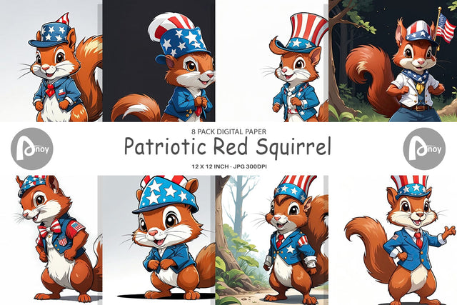 Digital Paper Patriotic Red Squirrel Digital Pattern artnoy 