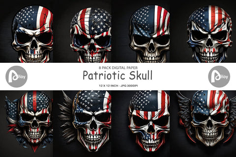 Digital Paper Patriotic Skull Digital Pattern artnoy 
