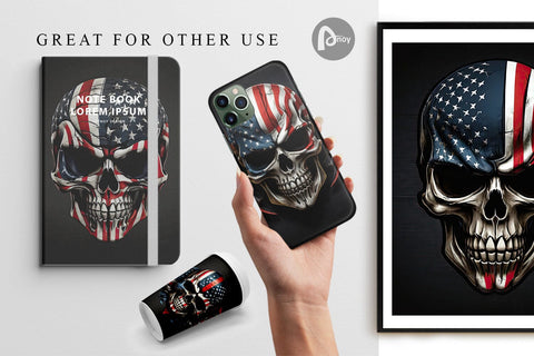 Digital Paper Patriotic Skull Digital Pattern artnoy 