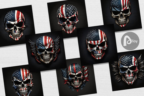 Digital Paper Patriotic Skull Digital Pattern artnoy 