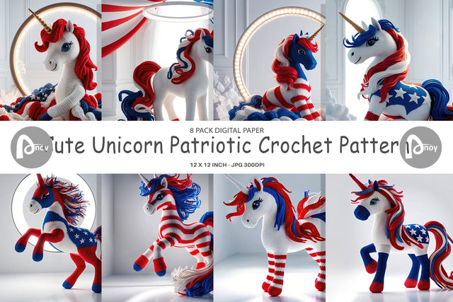 Digital Paper Patriotic Unicorn Crochet Digital Pattern artnoy 