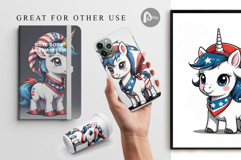 Digital Paper Patriotic Unicorn Digital Pattern artnoy 
