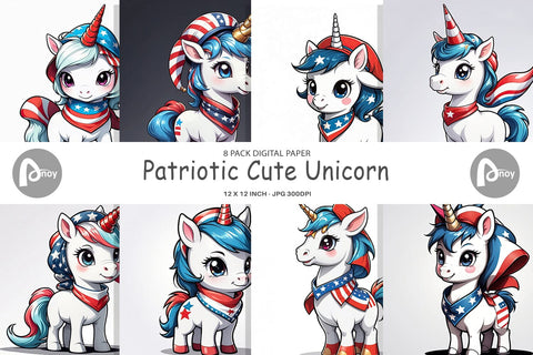 Digital Paper Patriotic Unicorn Digital Pattern artnoy 