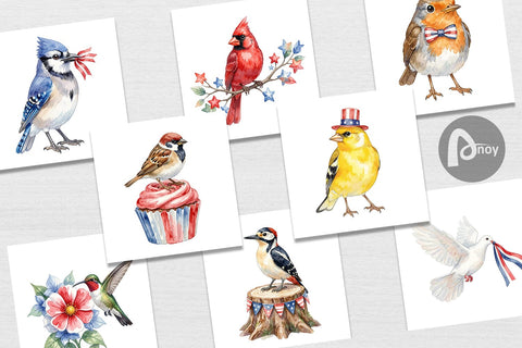 Digital Paper Patriotic Watercolor Birds Sublimation artnoy 