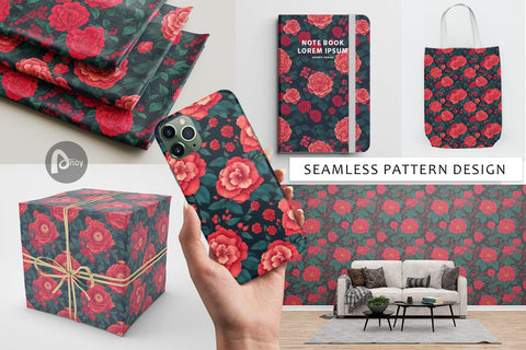 Digital Paper Patterns Red Floral Digital Pattern artnoy 