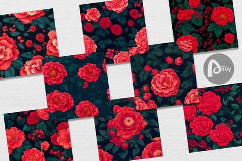 Digital Paper Patterns Red Floral Digital Pattern artnoy 