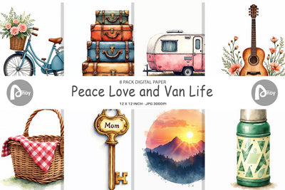 Digital Paper Peace Love Vanlife Digital Pattern artnoy 