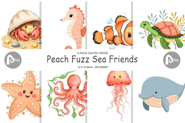 Digital Paper Peach Fuzz Friends Digital Pattern artnoy 