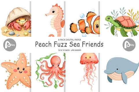 Digital Paper Peach Fuzz Friends Digital Pattern artnoy 