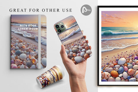 Digital Paper Pebbles and Shells Sublimation artnoy 