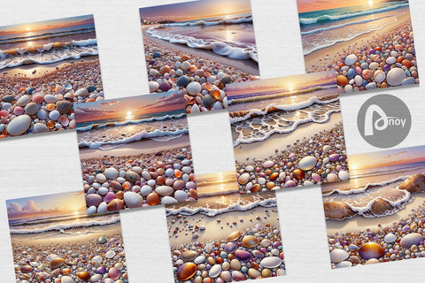Digital Paper Pebbles and Shells Sublimation artnoy 