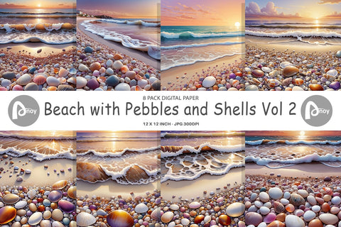 Digital Paper Pebbles and Shells Sublimation artnoy 