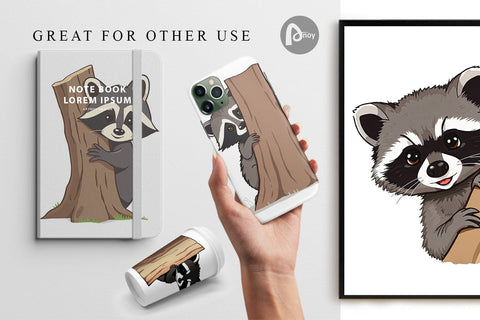 Digital Paper Peeking Raccoon Digital Pattern artnoy 