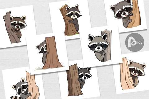 Digital Paper Peeking Raccoon Digital Pattern artnoy 