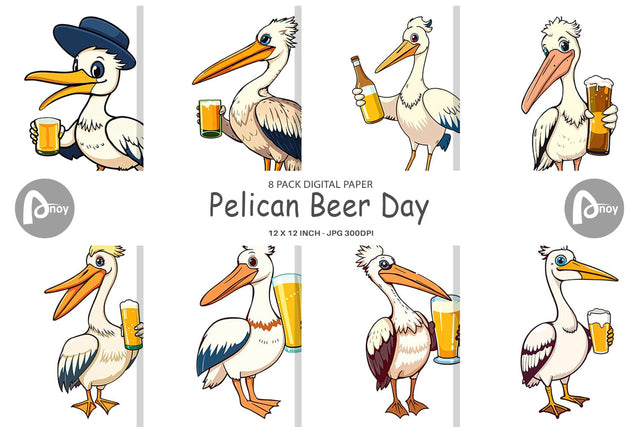 Digital Paper Pelican Beer Day Digital Pattern artnoy 