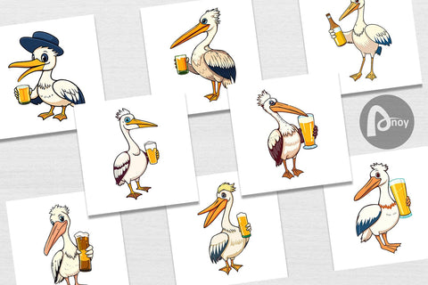 Digital Paper Pelican Beer Day Digital Pattern artnoy 