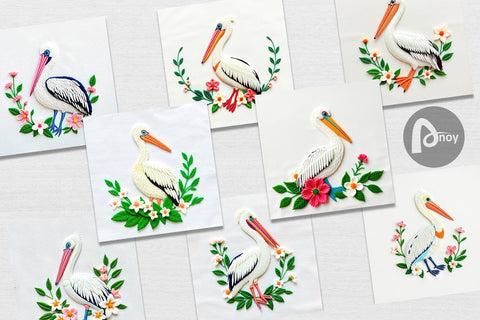 Digital Paper Pelican Embroidery Digital Pattern artnoy 