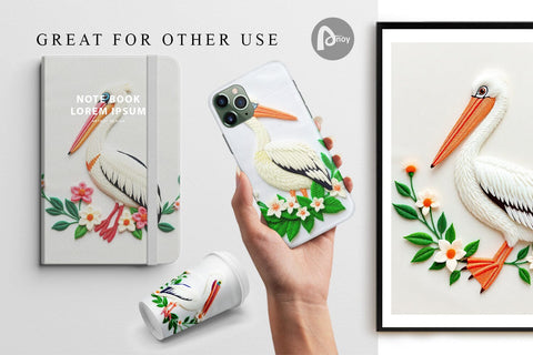 Digital Paper Pelican Embroidery Digital Pattern artnoy 