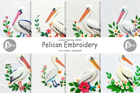 Digital Paper Pelican Embroidery Digital Pattern artnoy 
