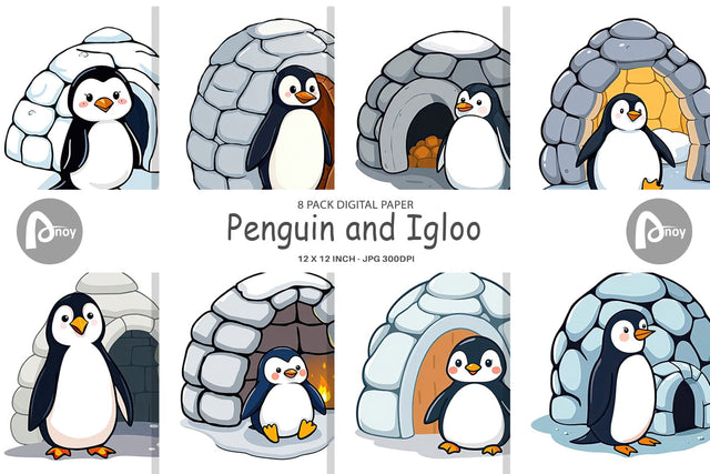 Digital Paper Penguin and Igloo Digital Pattern artnoy 