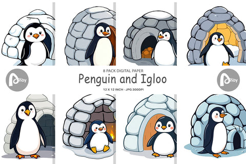 Digital Paper Penguin and Igloo Digital Pattern artnoy 