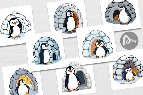 Digital Paper Penguin and Igloo Digital Pattern artnoy 