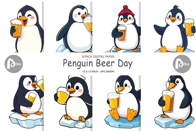 Digital Paper Penguin Beer Day Digital Pattern artnoy 
