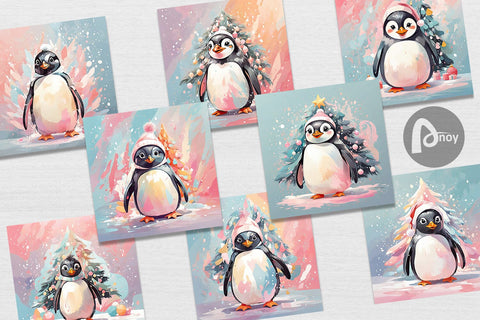 Digital Paper Penguin Christmas Painting Digital Pattern artnoy 