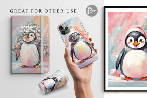 Digital Paper Penguin Christmas Painting Digital Pattern artnoy 