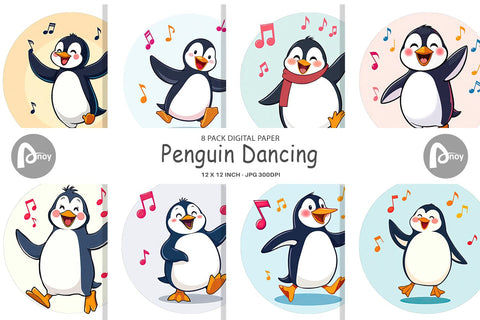 Digital Paper Penguin Dancing Digital Pattern artnoy 