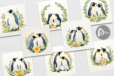 Digital Paper Penguin Embroidery Digital Pattern artnoy 