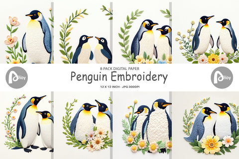 Digital Paper Penguin Embroidery Digital Pattern artnoy 