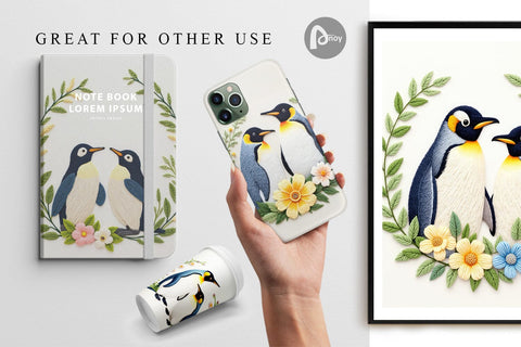 Digital Paper Penguin Embroidery Digital Pattern artnoy 