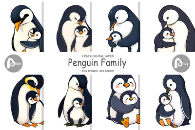 Digital Paper Penguin Family Digital Pattern artnoy 