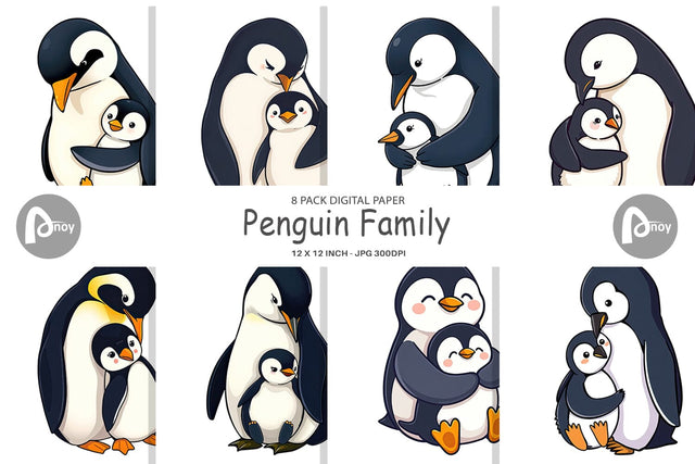 Digital Paper Penguin Family Digital Pattern artnoy 