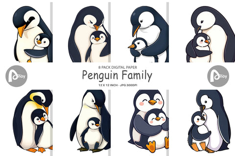 Digital Paper Penguin Family Digital Pattern artnoy 