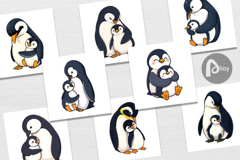Digital Paper Penguin Family Digital Pattern artnoy 