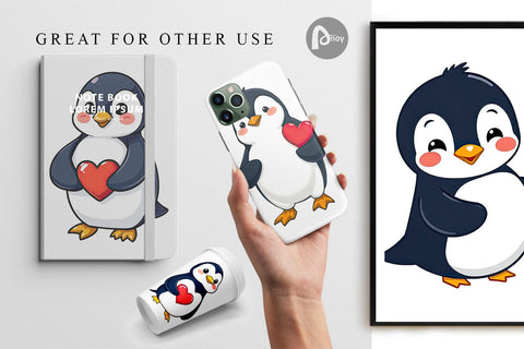 Digital Paper Penguin Holding a Heart Digital Pattern artnoy 