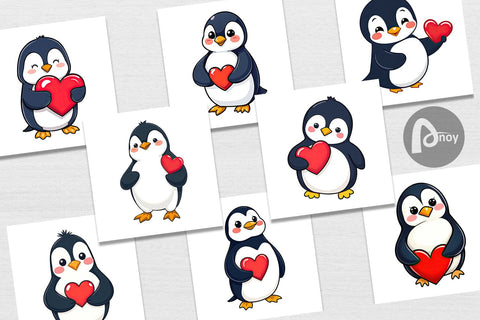 Digital Paper Penguin Holding a Heart Digital Pattern artnoy 