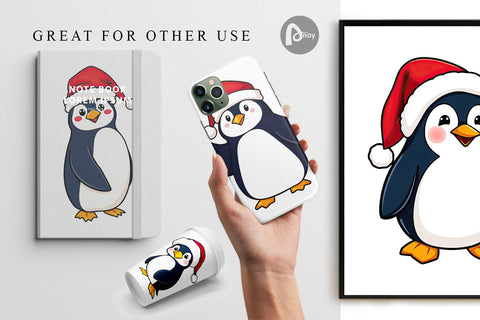 Digital Paper Penguin in a Santa Hat Digital Pattern artnoy 